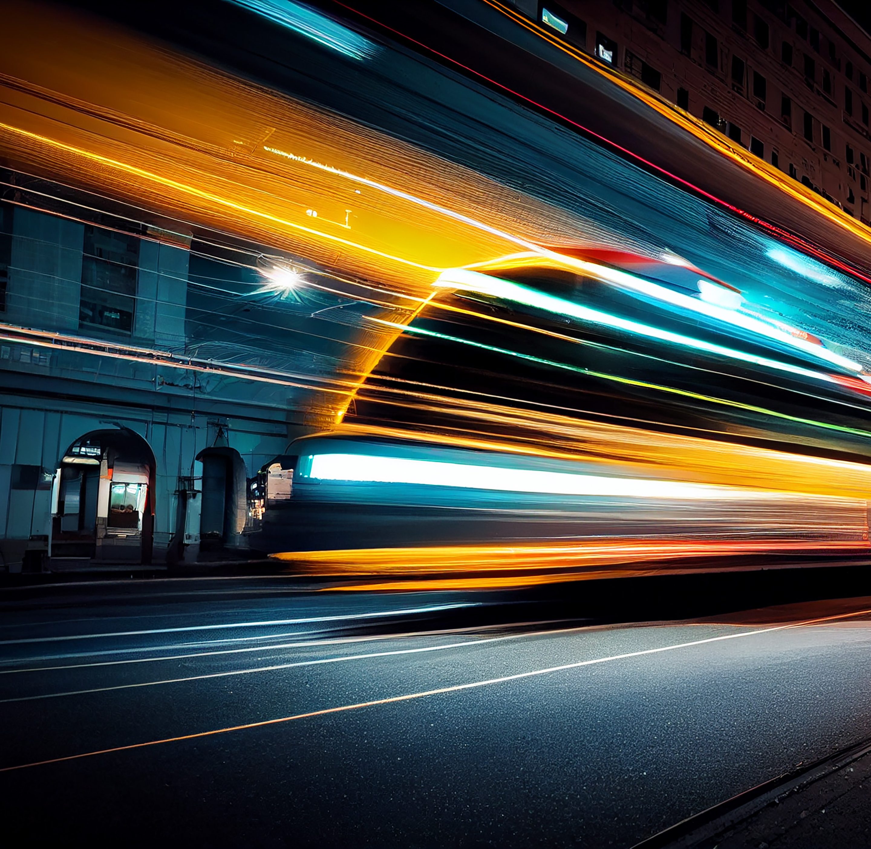 Effet de vitesse urbaine la nuit, lumière floue et dynamique, parfait pour illustrer des idées d'aménagement modernes et rapides