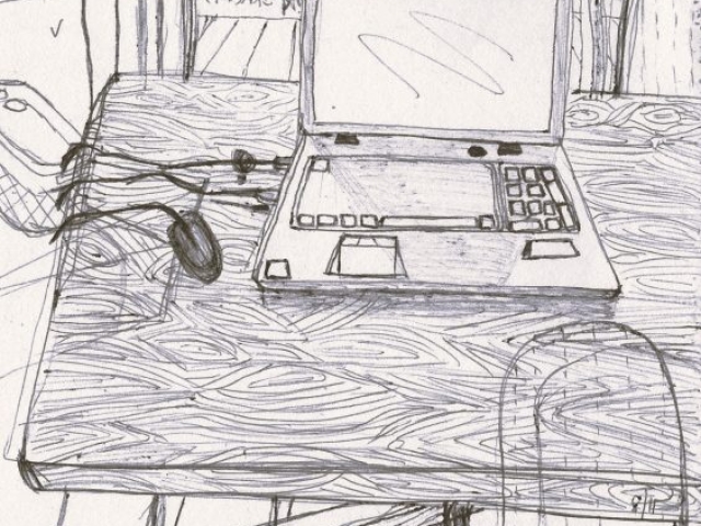 Illustration à la main d'un espace de bureau, parfait exemple de croquis et rendus 3D d'intérieur pour un aménagement fonctionnel