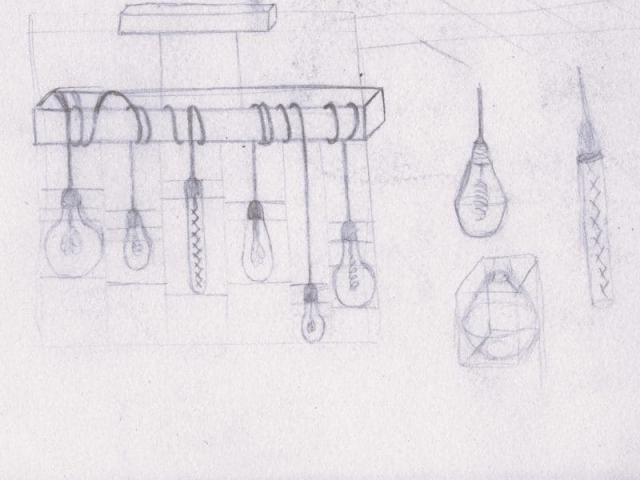 Croquis à la main de luminaires originaux, une partie intégrante des croquis et rendus 3D d'intérieur personnalisés