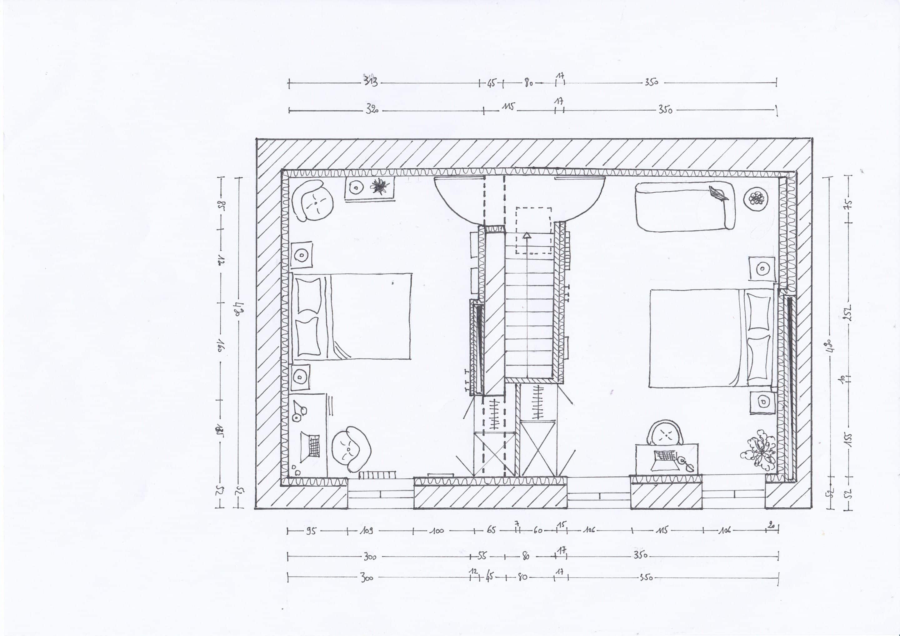 Plan détaillé du 1er étage d’un appartement T4 en duplex rénové, montrant l’aménagement optimisé des chambres